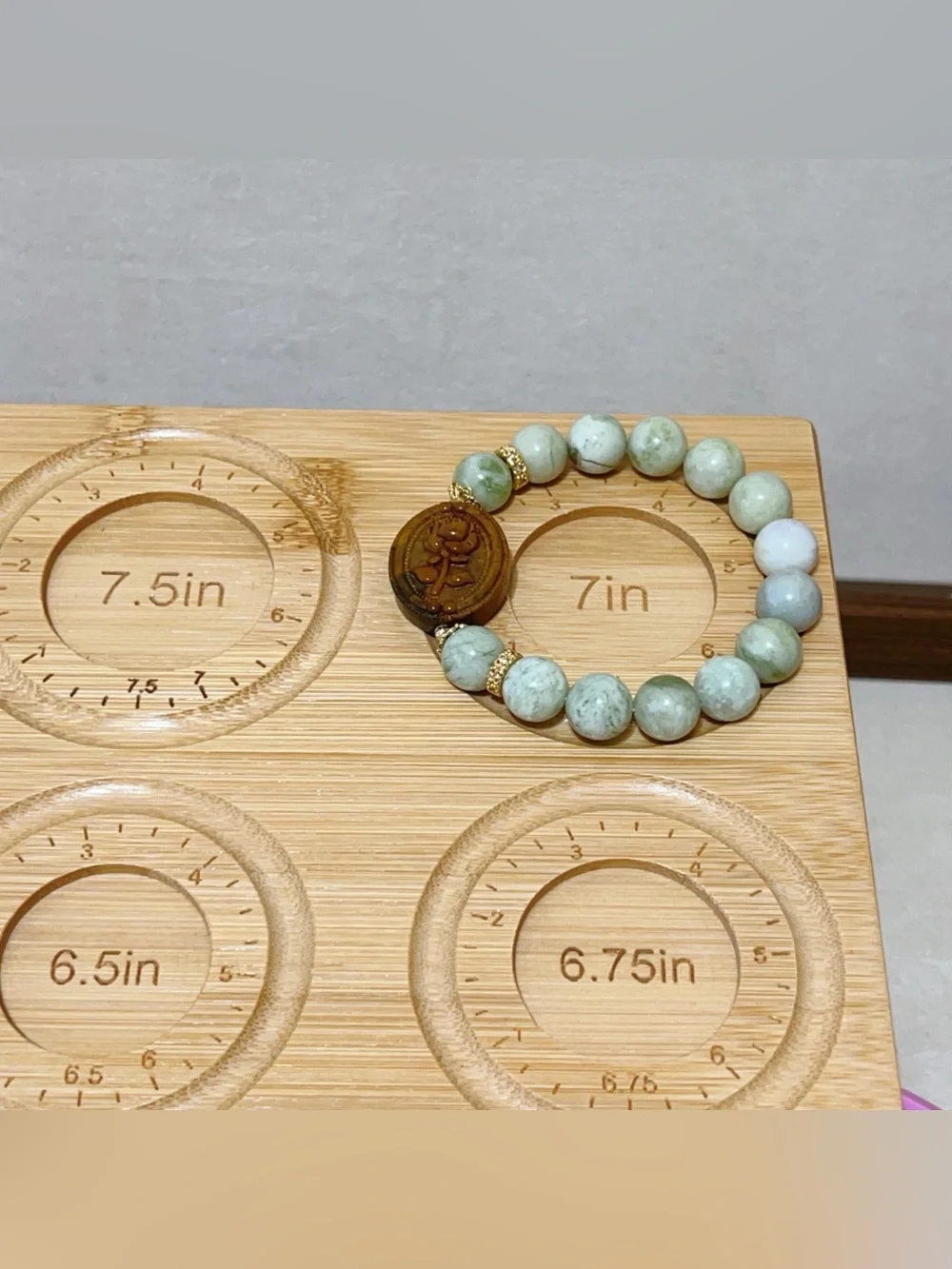 Handmade Natural Serpentine Jade Bracelet |Alashan Agate Rose Portrait Charm